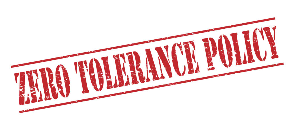 zero tolerance policy red stamp on white background